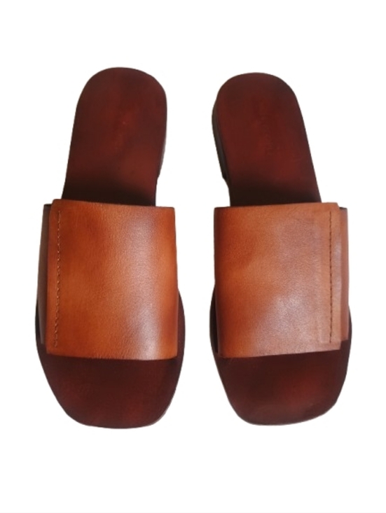 Free People Leather Slide Brown Flat Square Toe Size: 36 main image 6